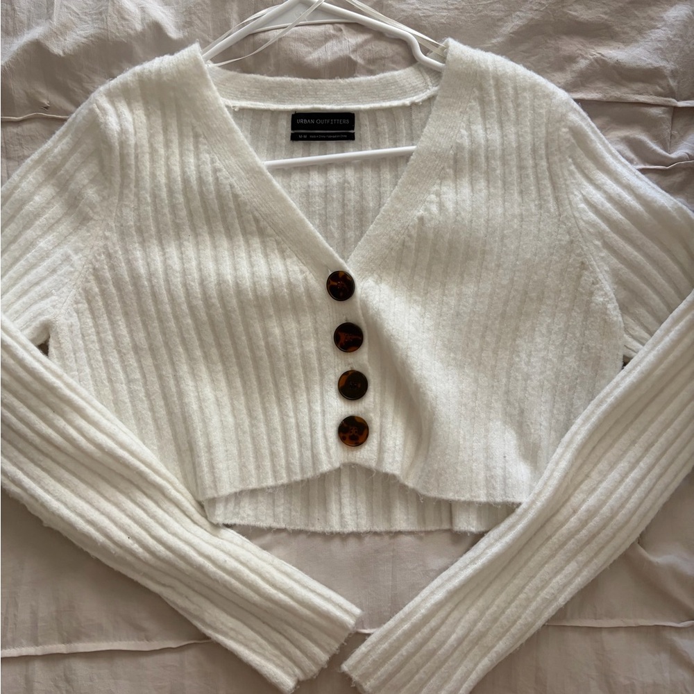 Urban Outfitters Cream Ribbed Cropped Cardigan